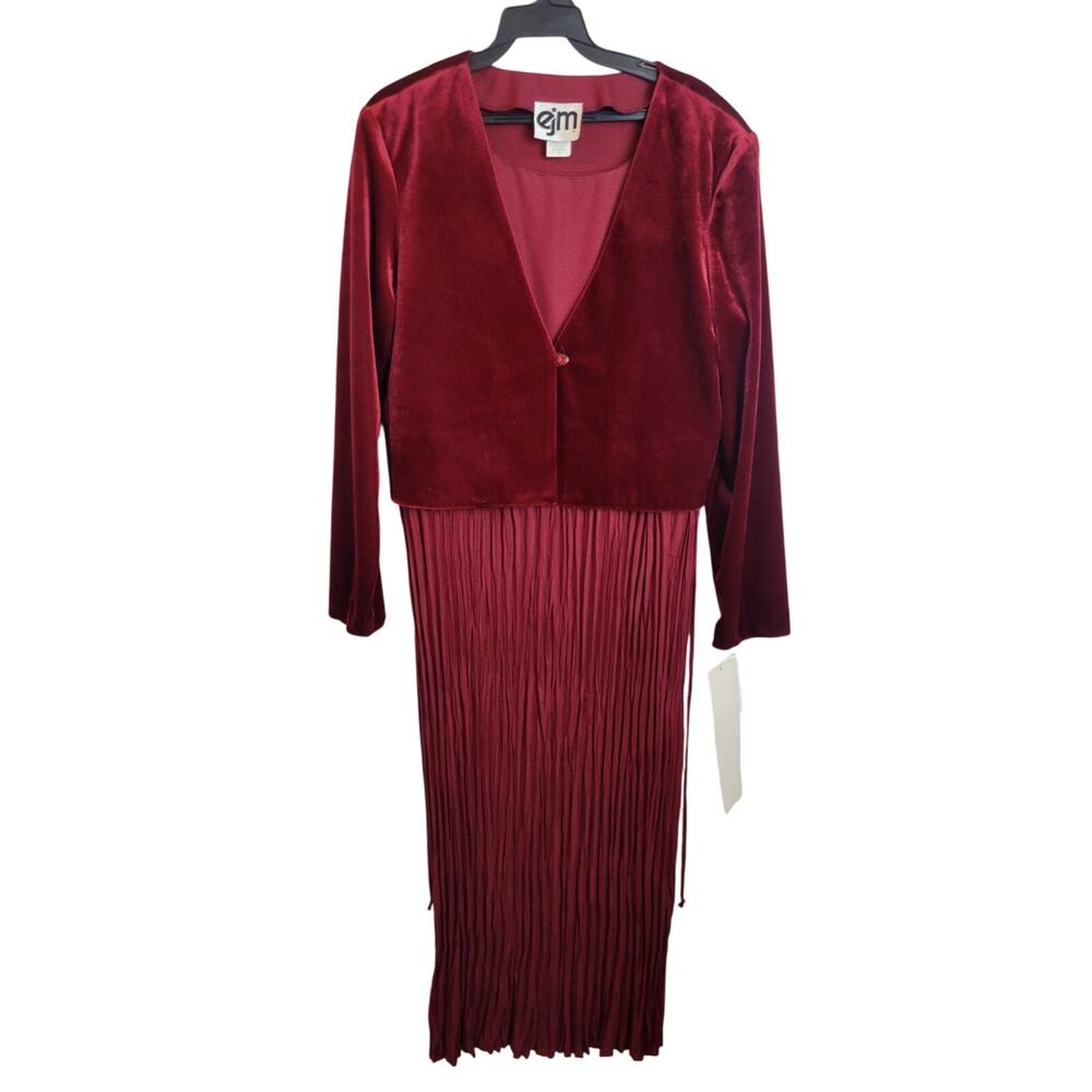 VTG NWT EJM Red Velvet Pleated Casual Dress with Jacket Attached Women's Size 12